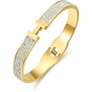 Elegant 18K Gold and Silver Plated Stainless Steel Bangle with Cubic Zirconia fo